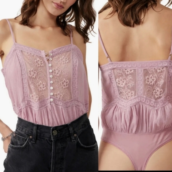 NWT Free People Still the One Lace Trim Cotton Bodysuit $98 - Picture 1 of 12